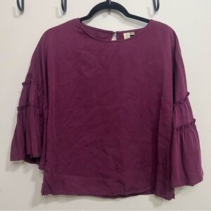 Women's Plum Bell Sleeve Blouse Careerwear Work Office Spring Career Business